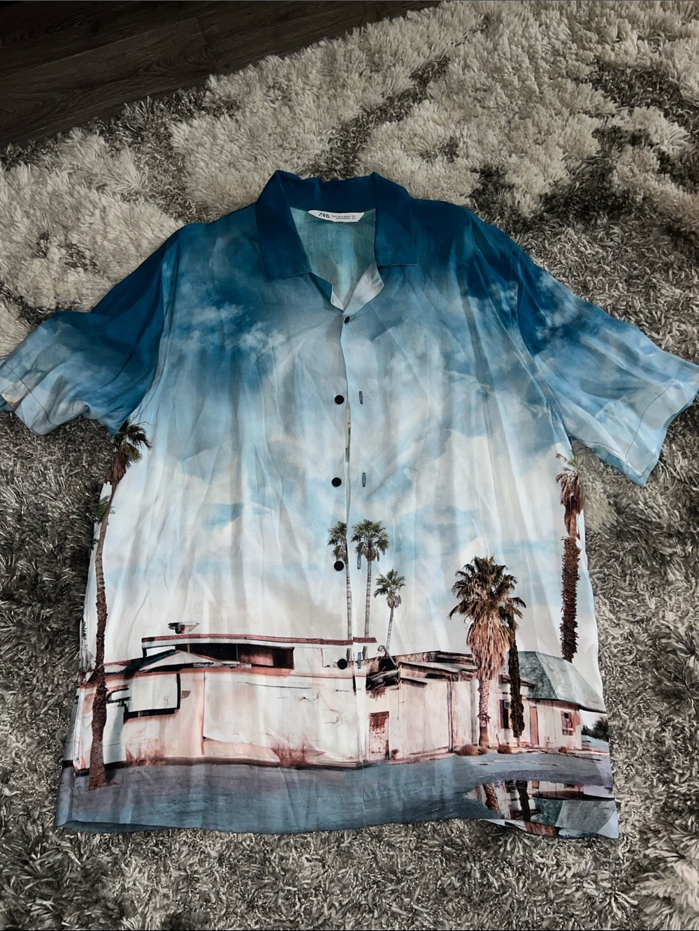 Zara Teal Blue Button-Up Shirt